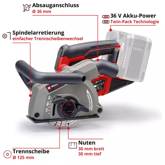 Einhell Akku Mauernutfräse TP-MA 36/30, Li BL-Solo, 4350800